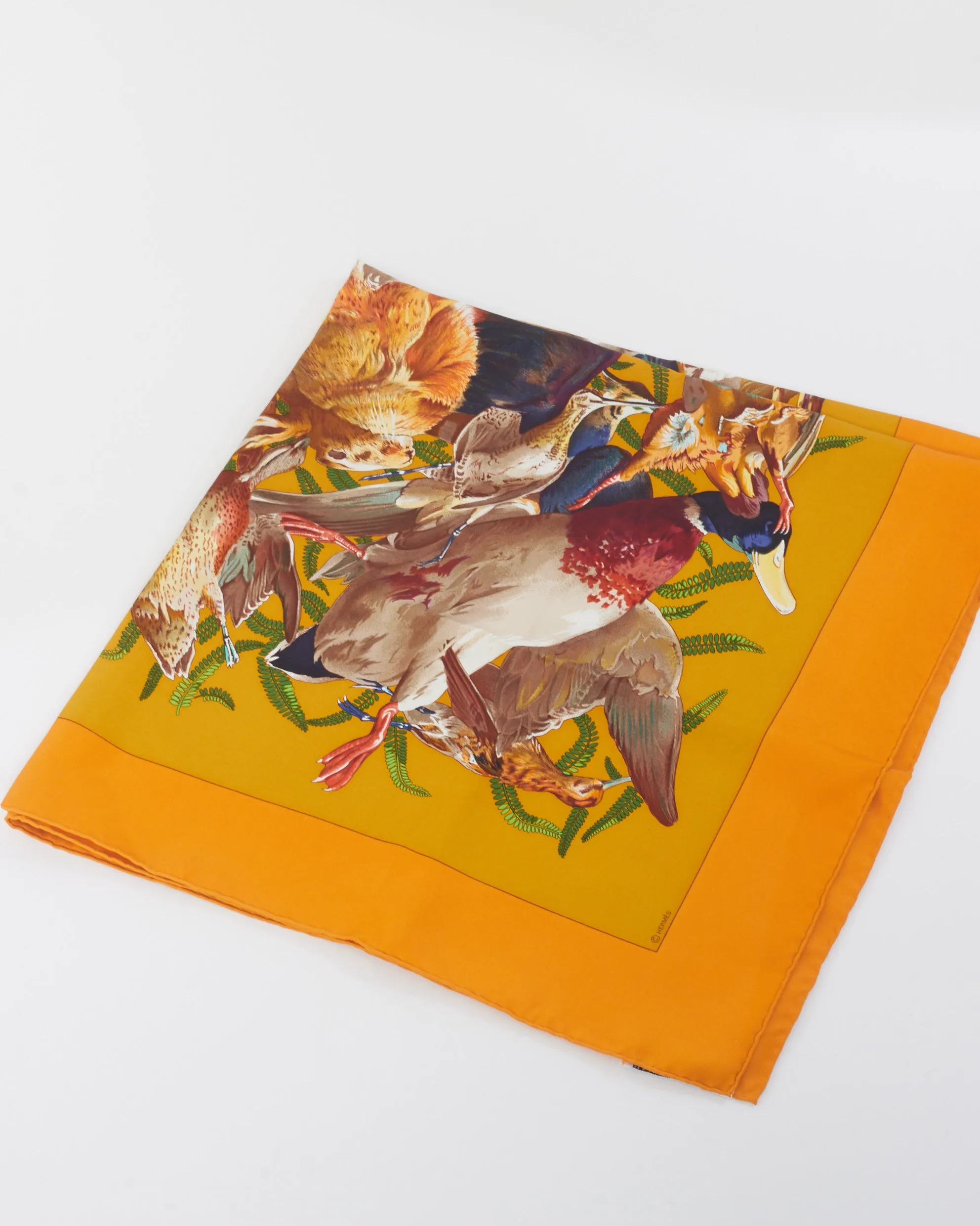 Hermès Orange Multi Bird "H De Linares" Silk Scarf