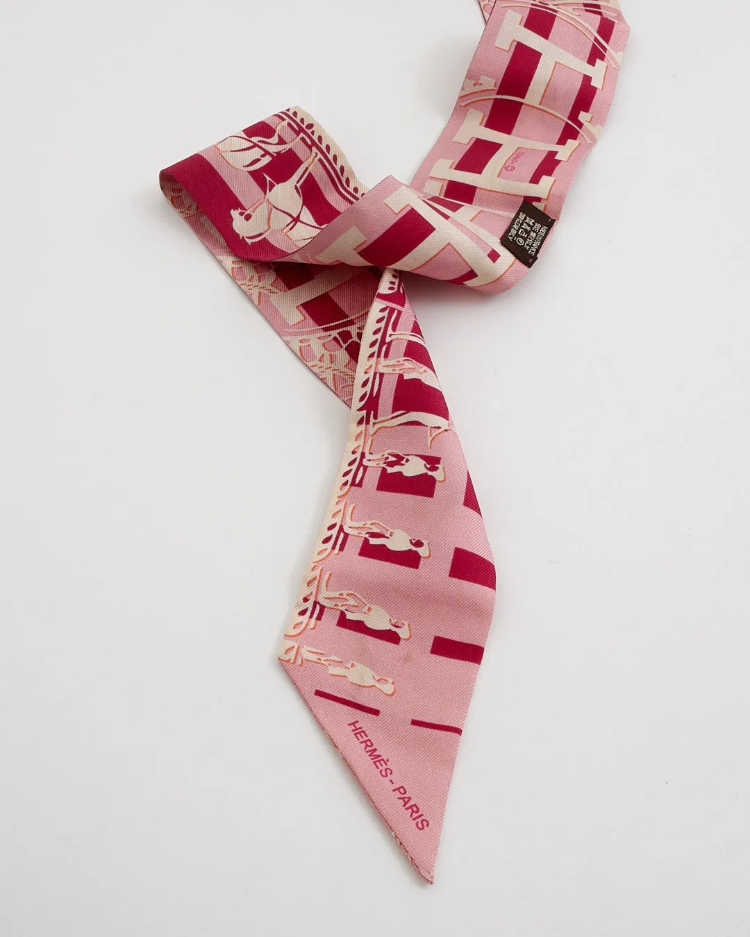 Hermès Pink H/Horse Print Ginza 541 Twilly Scarf