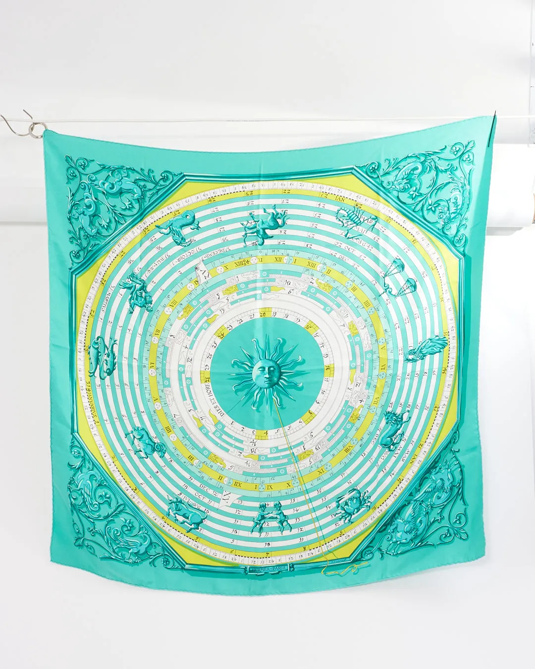 Hermès Teal "Dies et Hore" Silk Scarf