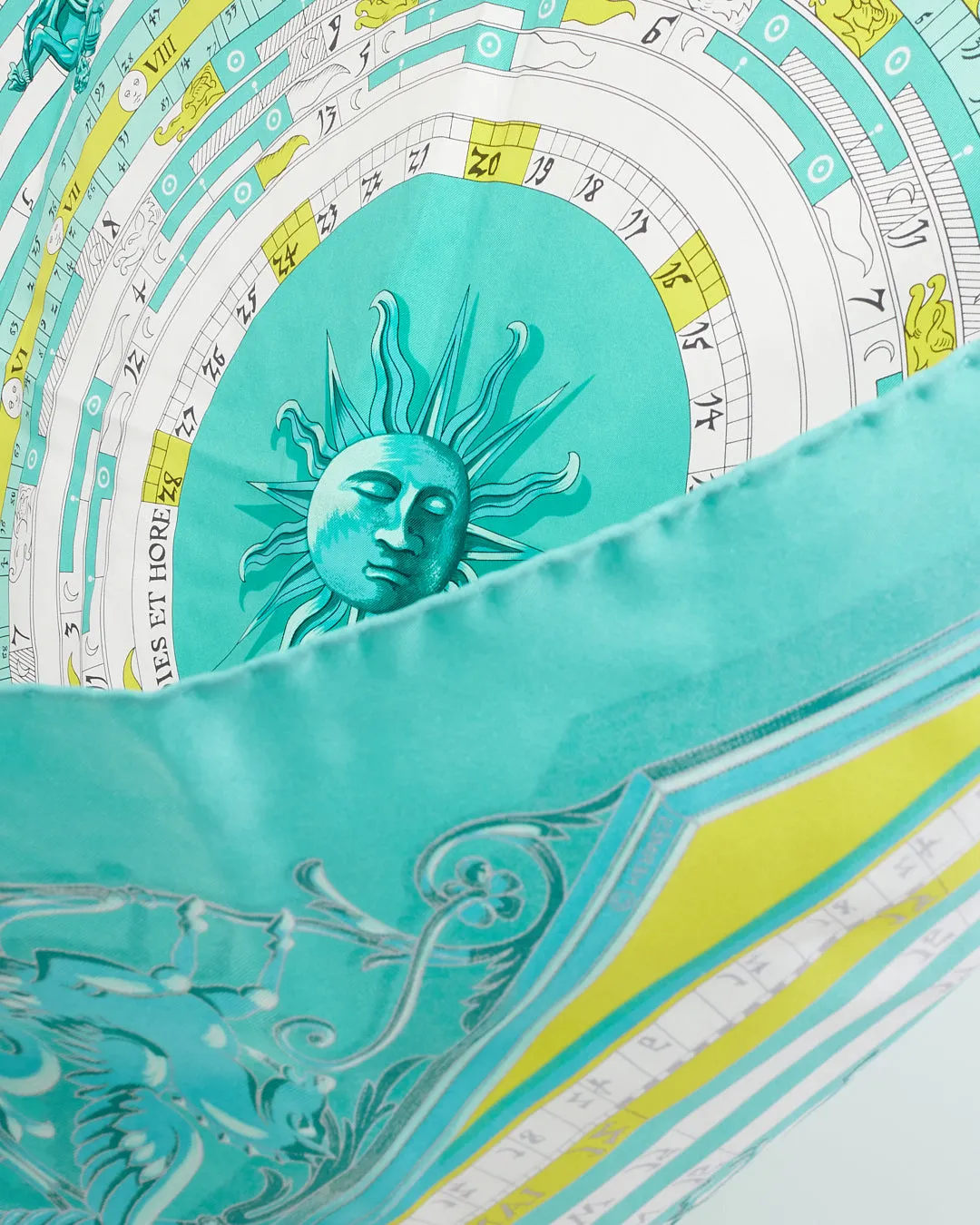 Hermès Teal "Dies et Hore" Silk Scarf