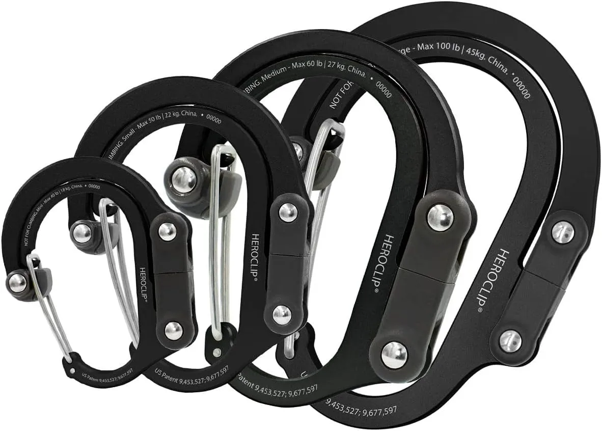 HEROCLIP 360° Swivel Carabiner Gear Clip and Hook (Medium) for Camping, Backpack, Suitcases and Garage Organization