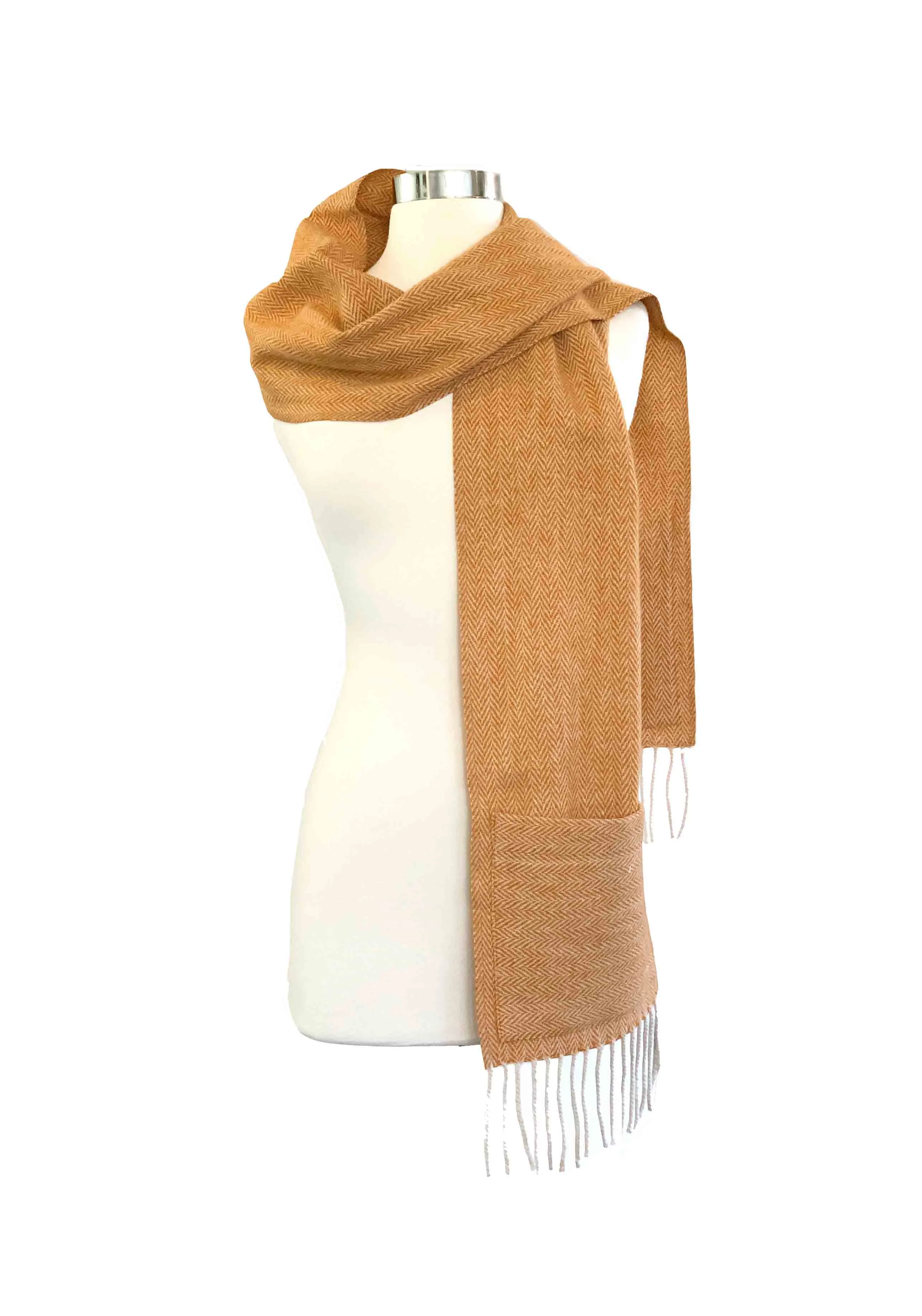 Herringbone Spice Wool Pocket Scarf
