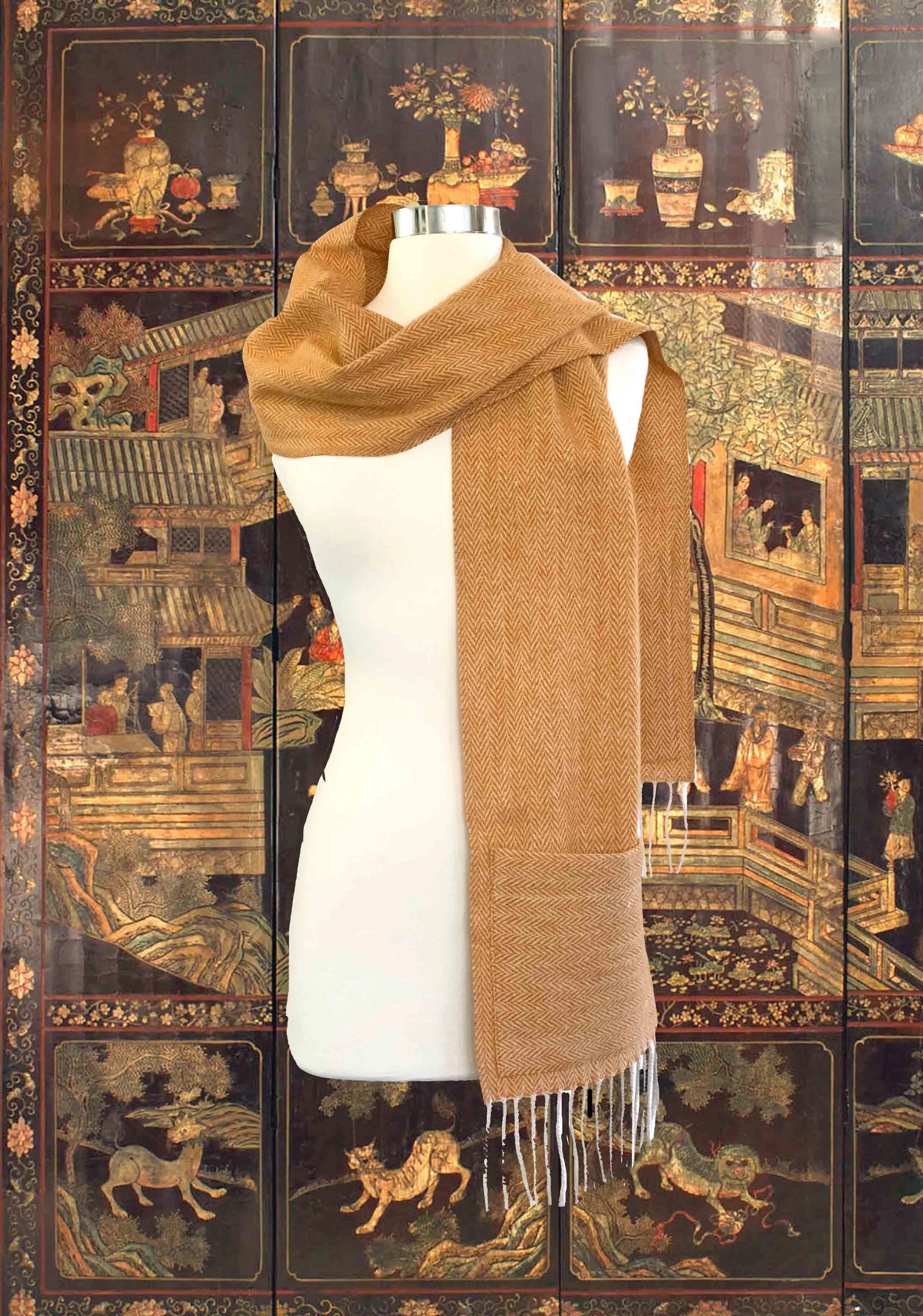 Herringbone Spice Wool Pocket Scarf