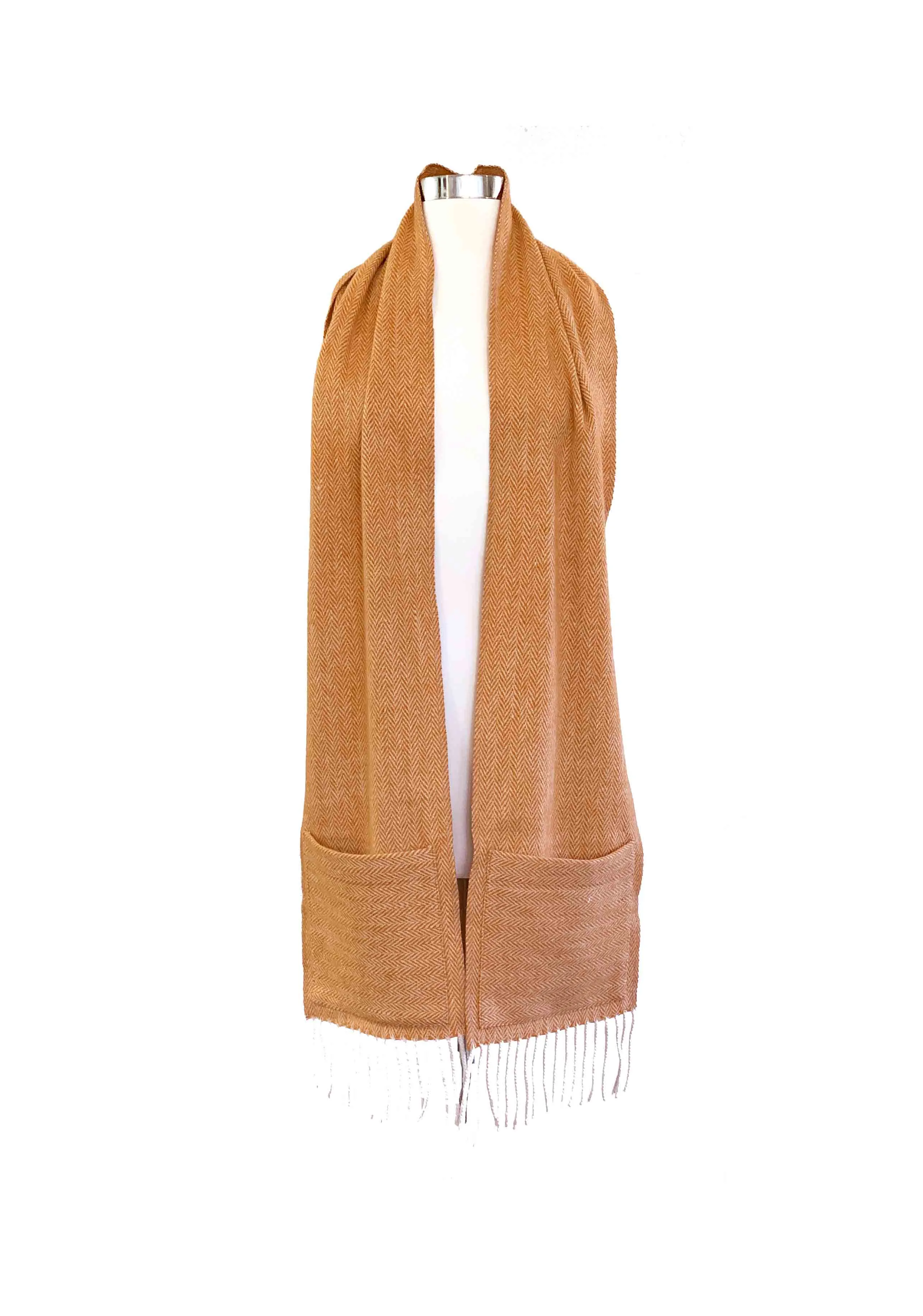 Herringbone Spice Wool Pocket Scarf