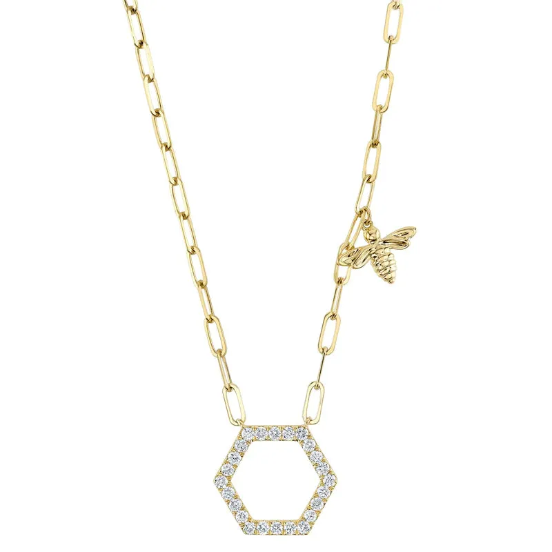 Hexagon & Bee Diamond Necklace
