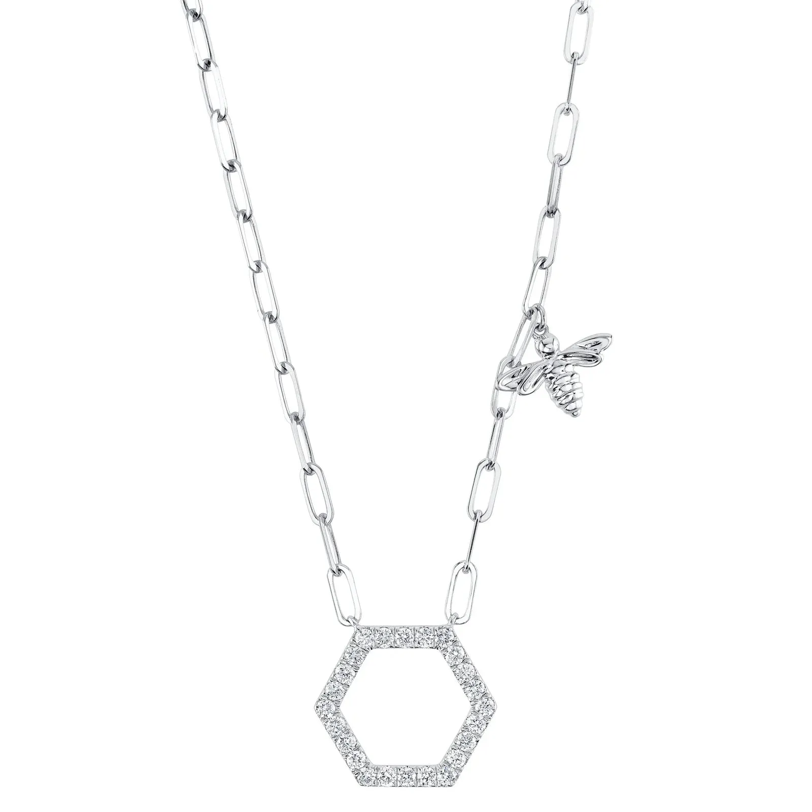 Hexagon & Bee Diamond Necklace