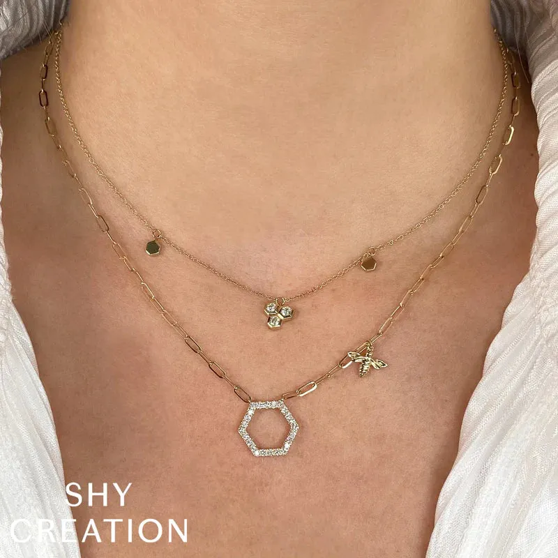Hexagon & Bee Diamond Necklace