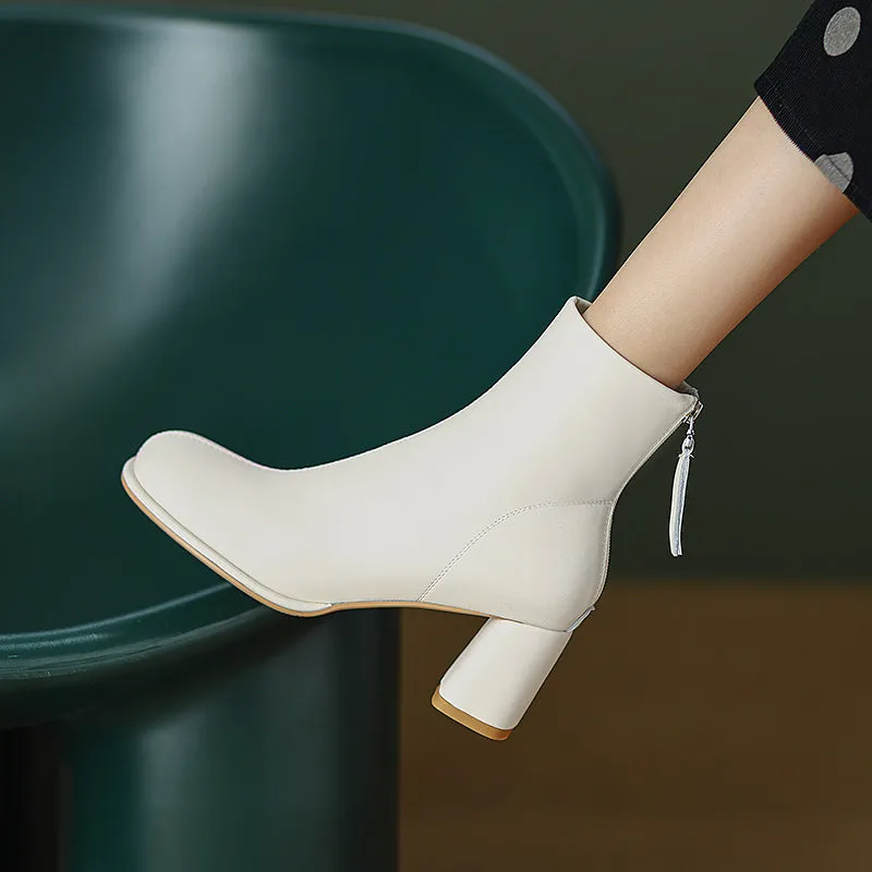 Huda White Round Toe Ankle Boots