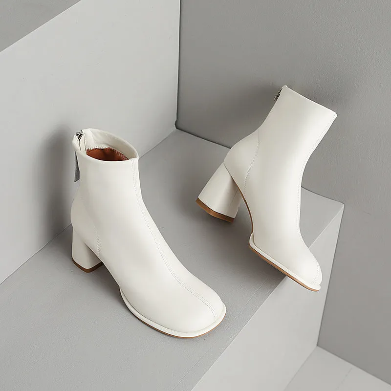 Huda White Round Toe Ankle Boots