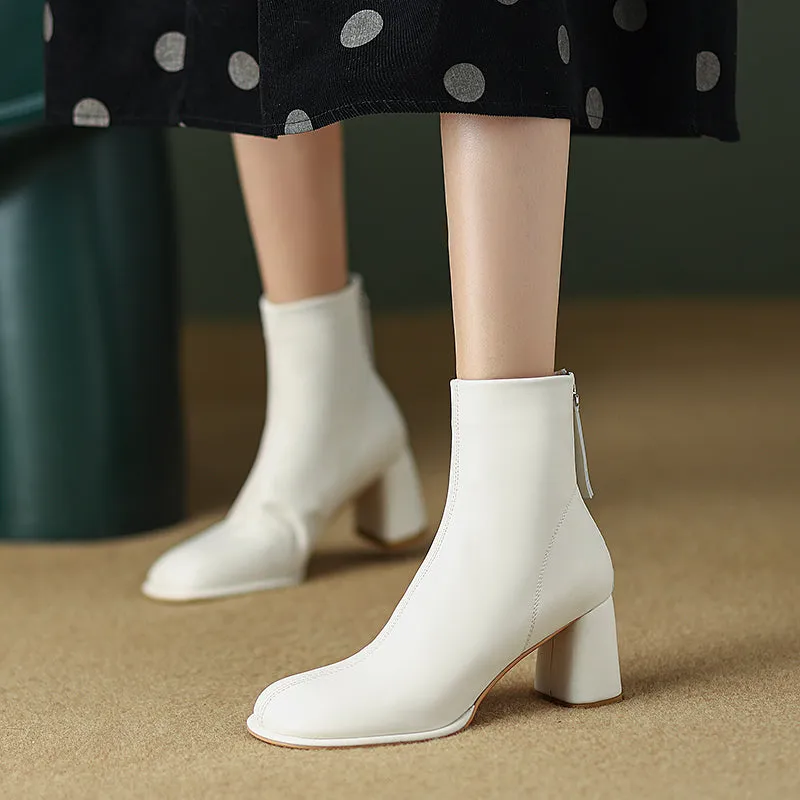 Huda White Round Toe Ankle Boots