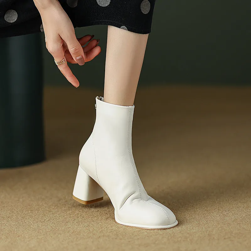 Huda White Round Toe Ankle Boots