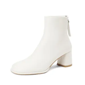Huda White Round Toe Ankle Boots