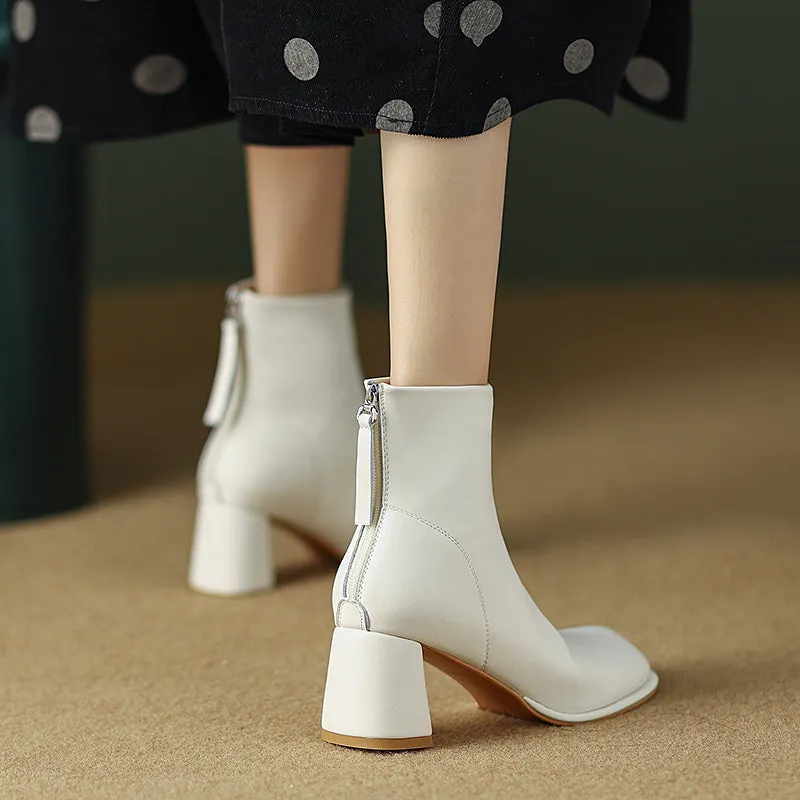 Huda White Round Toe Ankle Boots