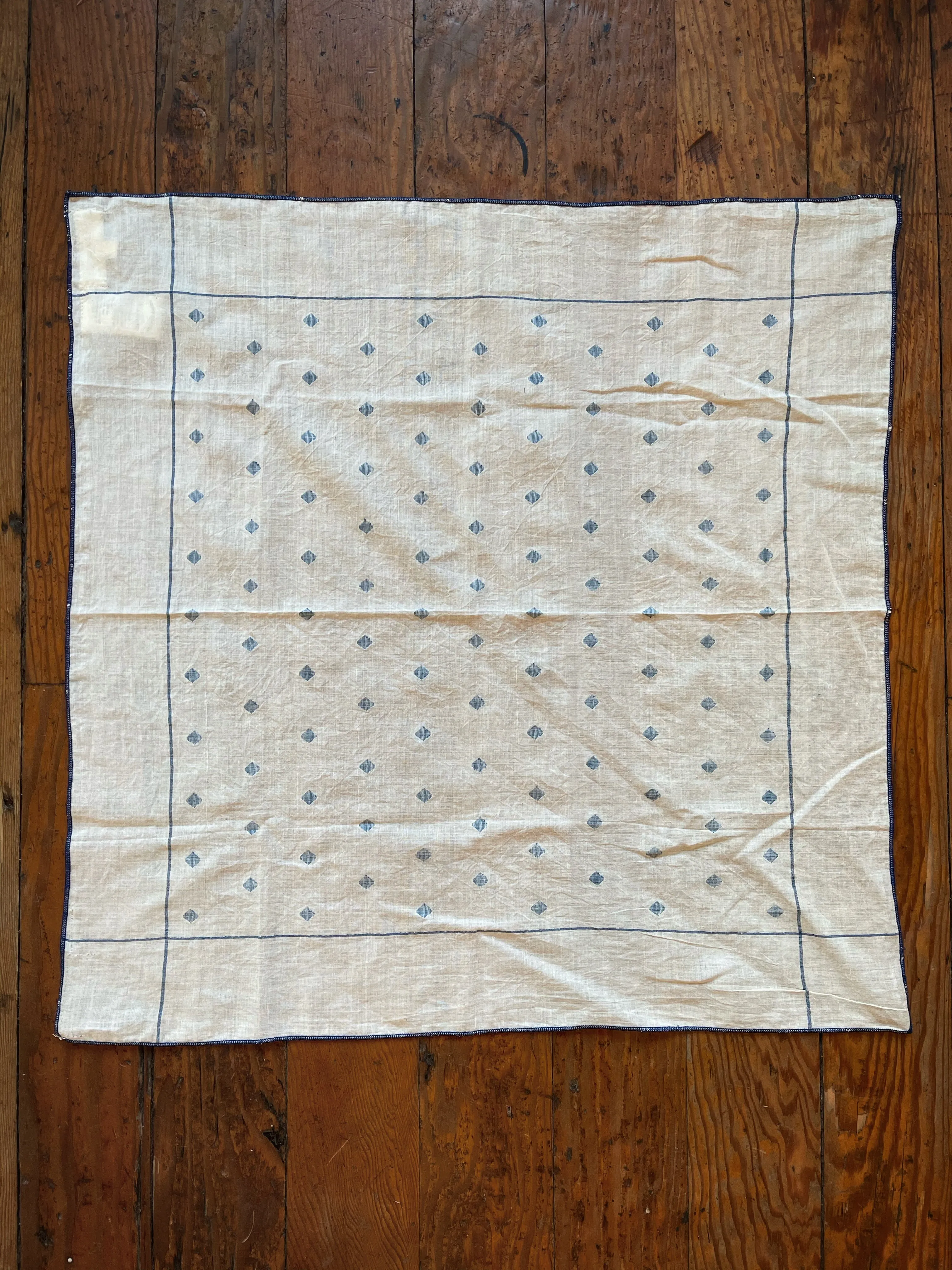 Jamdani Cotton Bandana in Natural w/Blue Jamdani