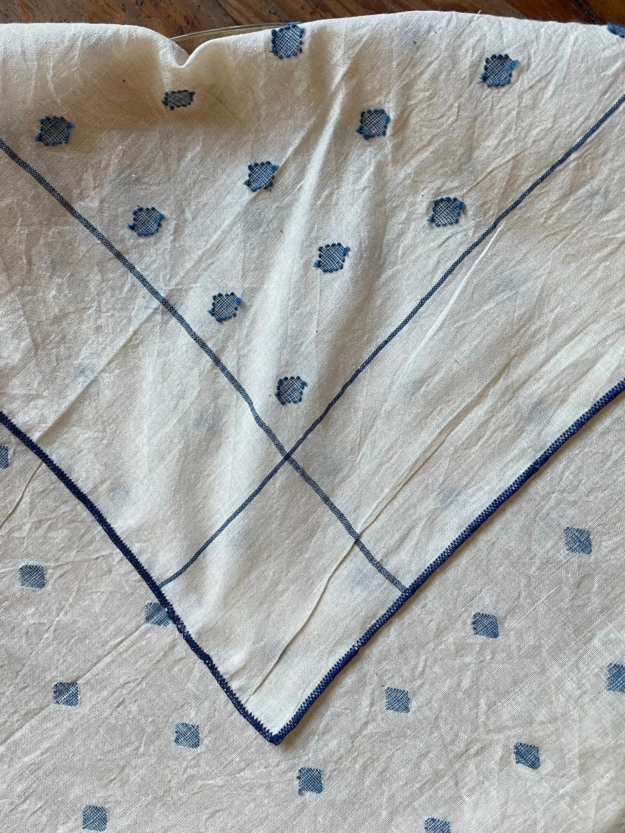 Jamdani Cotton Bandana in Natural w/Blue Jamdani