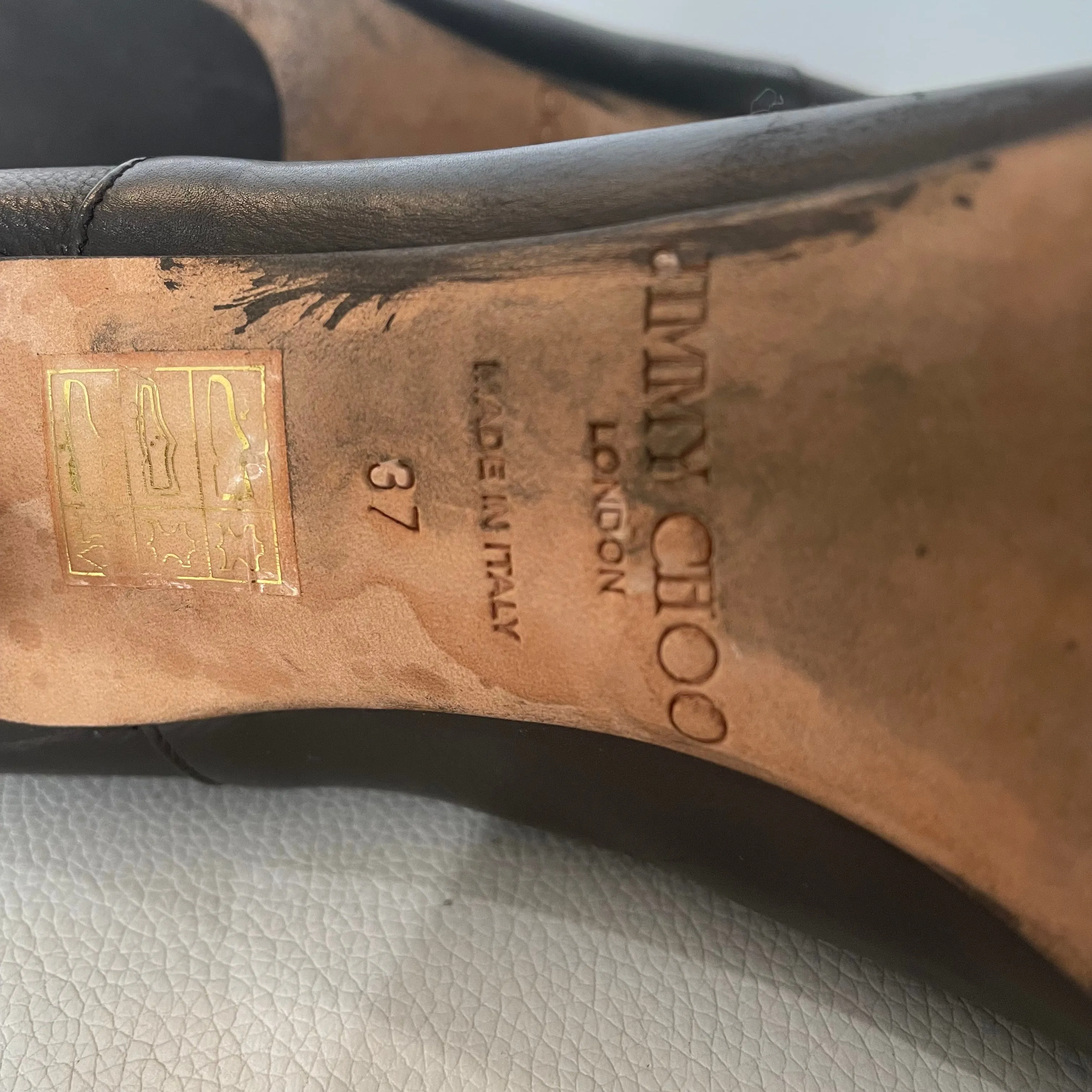 JIMMY CHOO Black Leather Knee High Boots Size 37