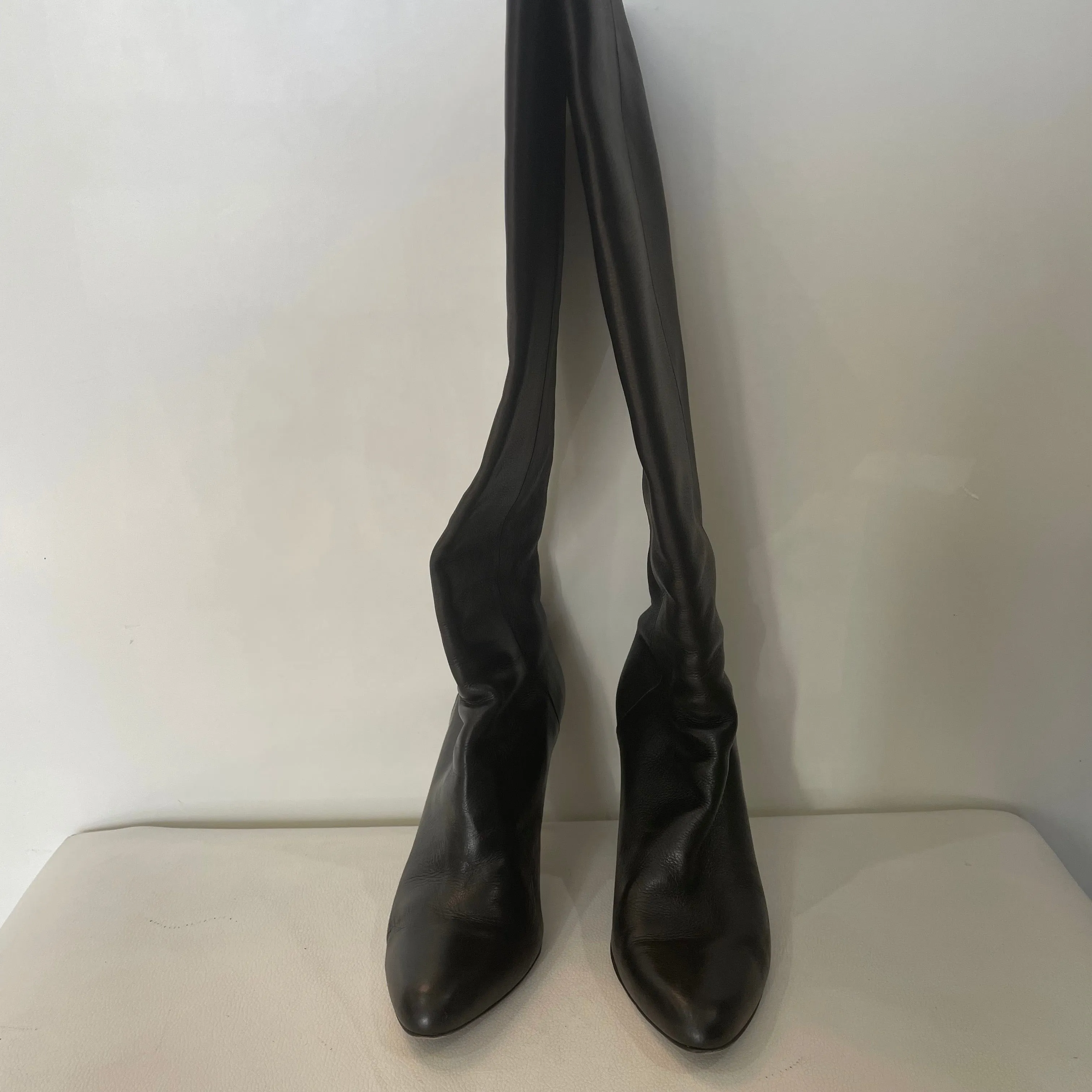 JIMMY CHOO Black Leather Knee High Boots Size 37