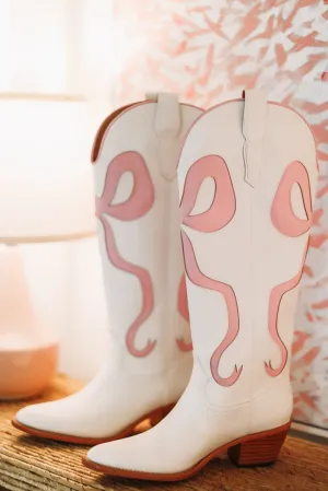 Just a City Girl Cowboy Boots - White and Pink