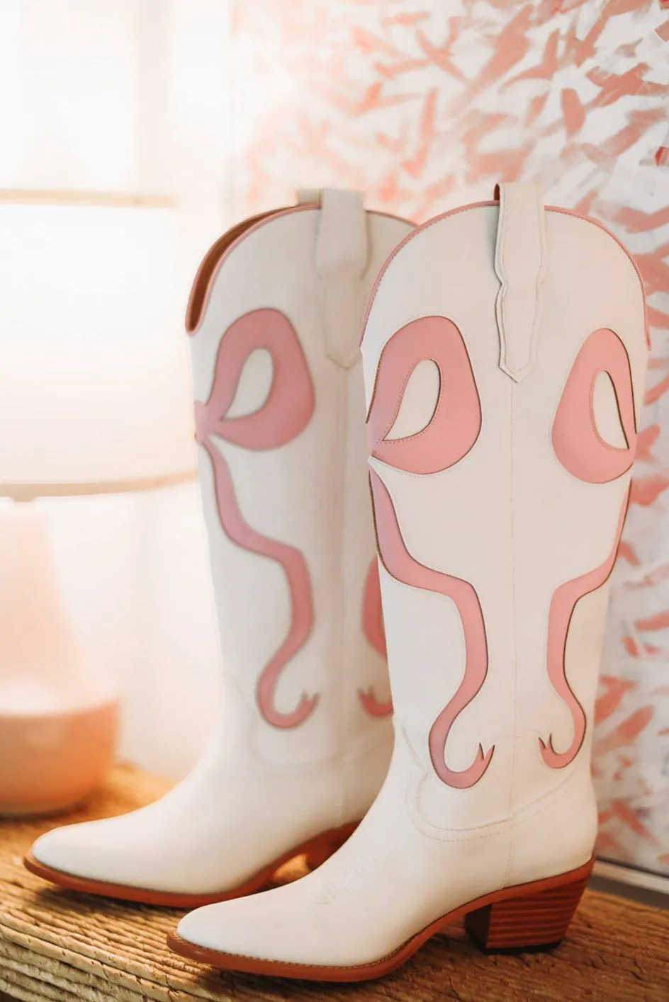 Just a City Girl Cowboy Boots - White and Pink
