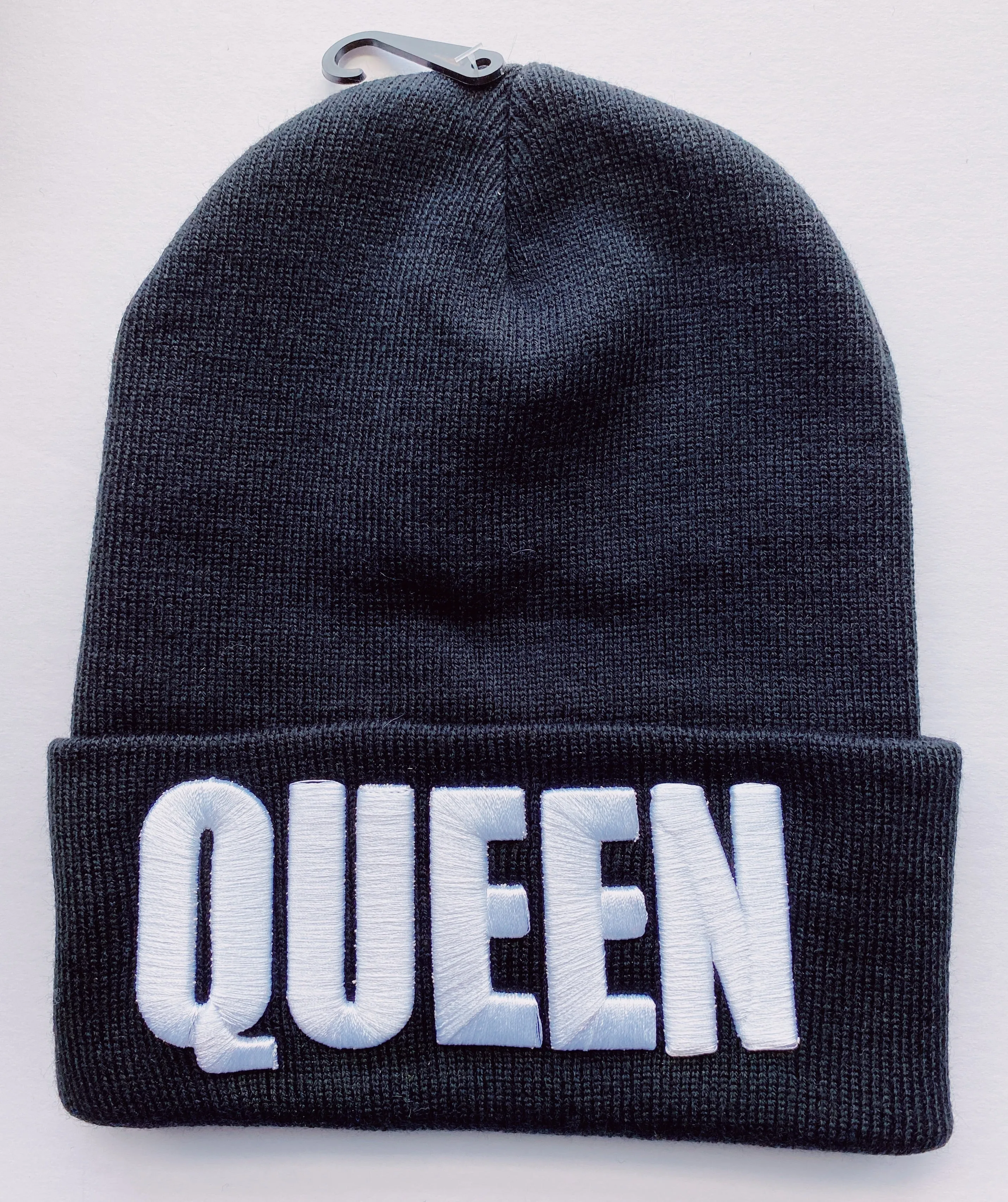 King or Queen Black Embroidered Beanie Hat