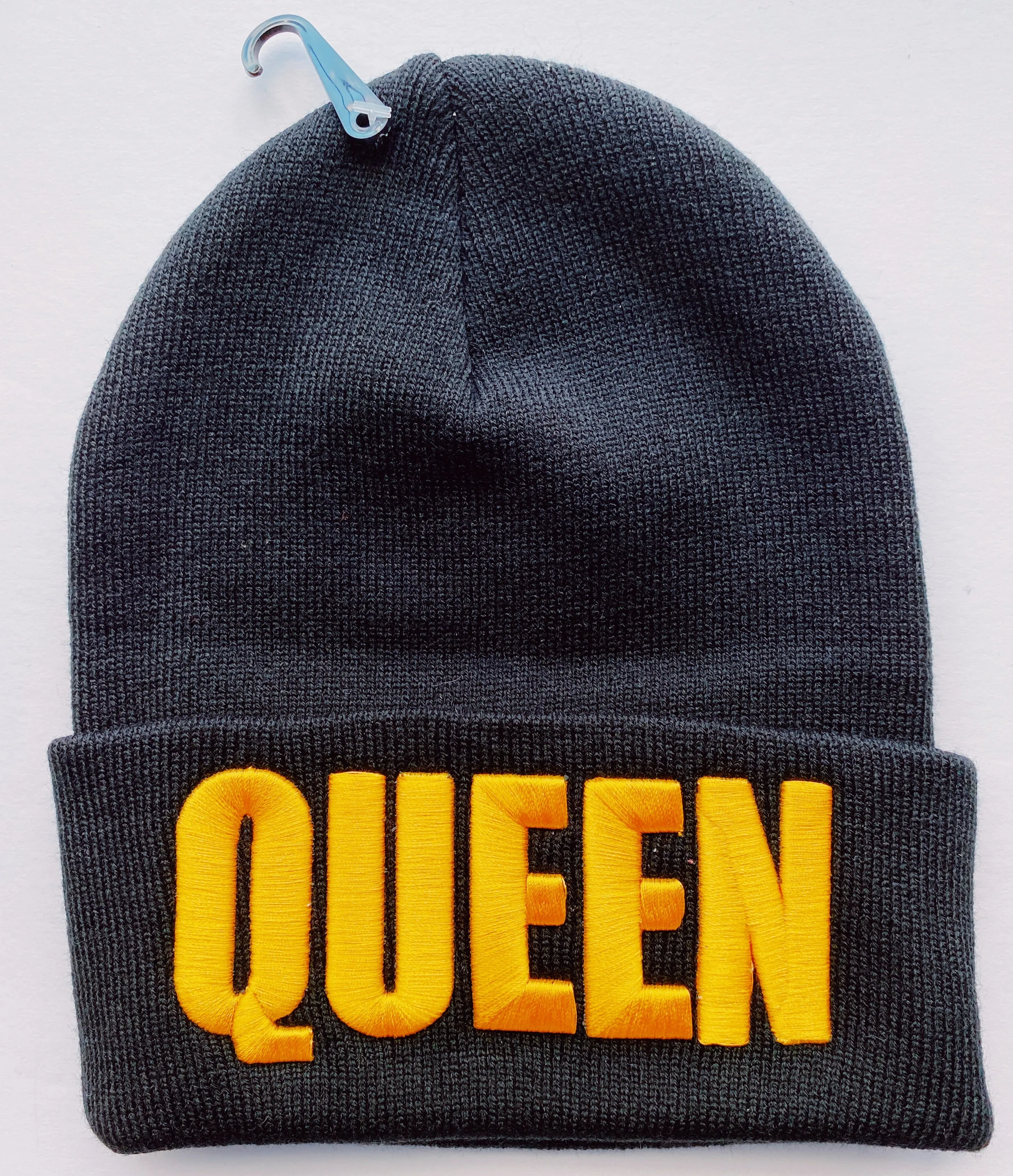 King or Queen Black Embroidered Beanie Hat