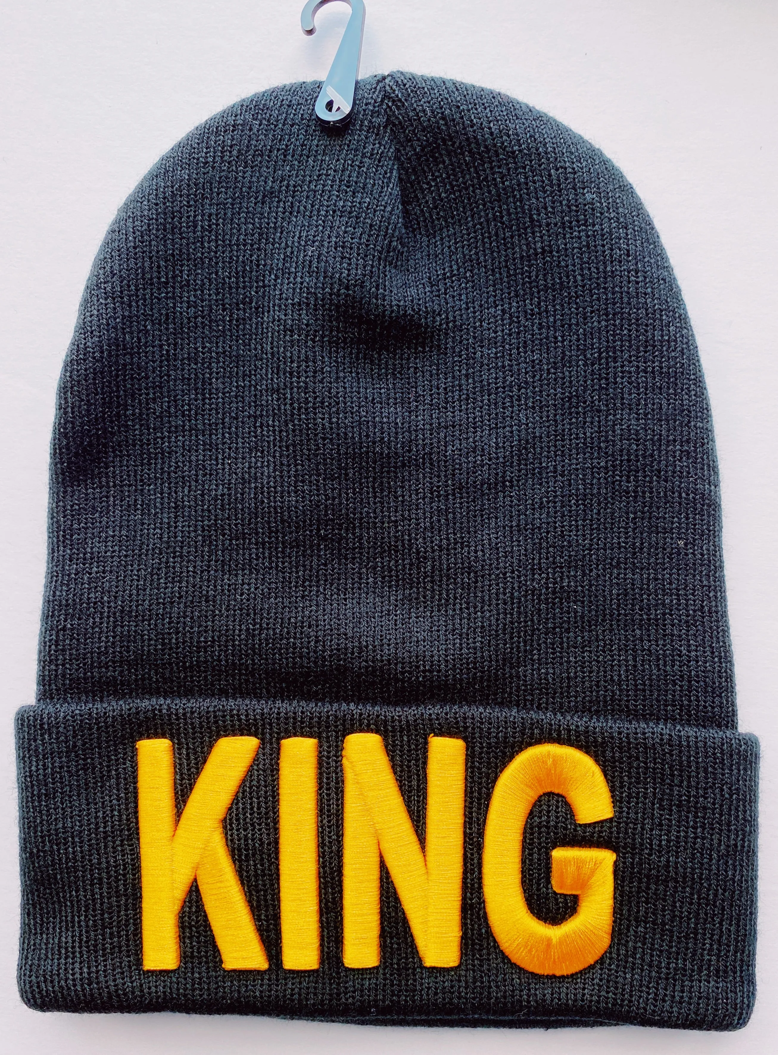 King or Queen Black Embroidered Beanie Hat