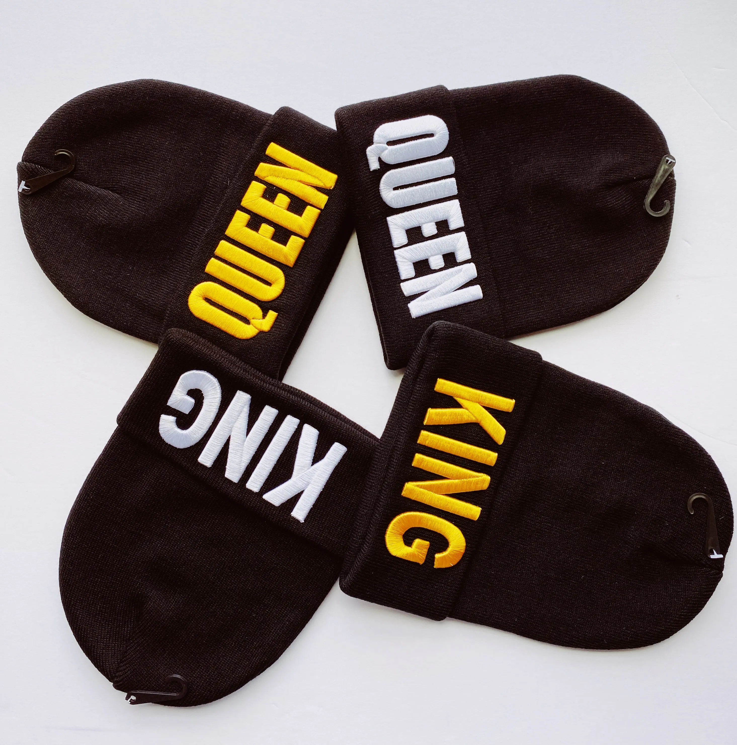 King or Queen Black Embroidered Beanie Hat