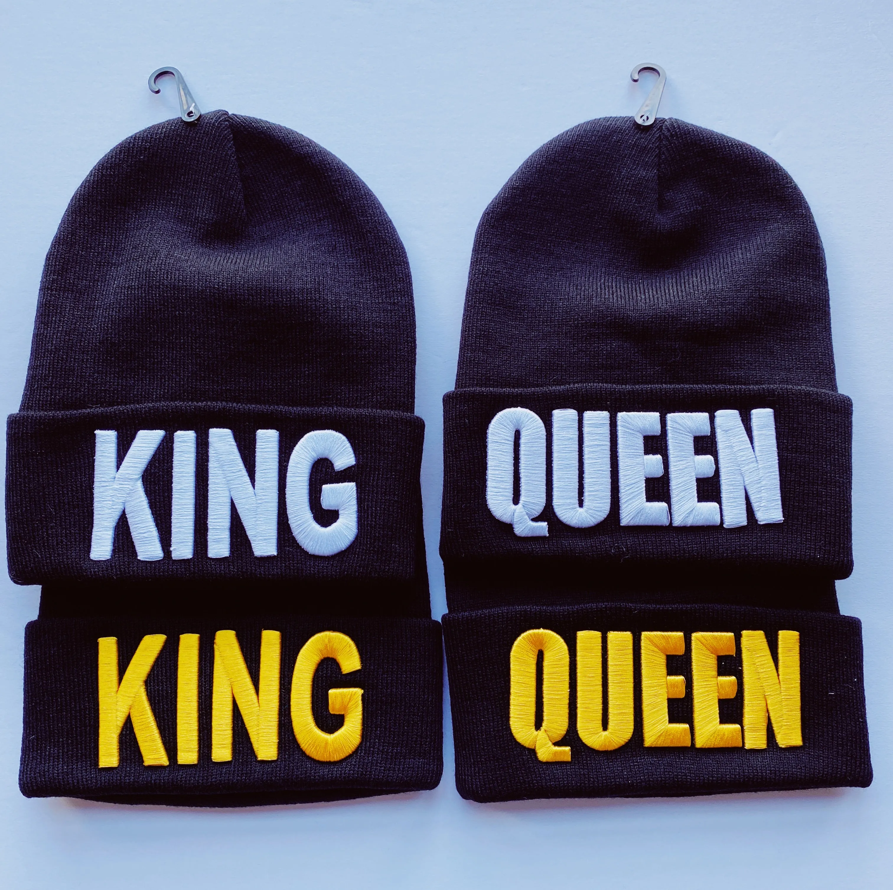 King or Queen Black Embroidered Beanie Hat