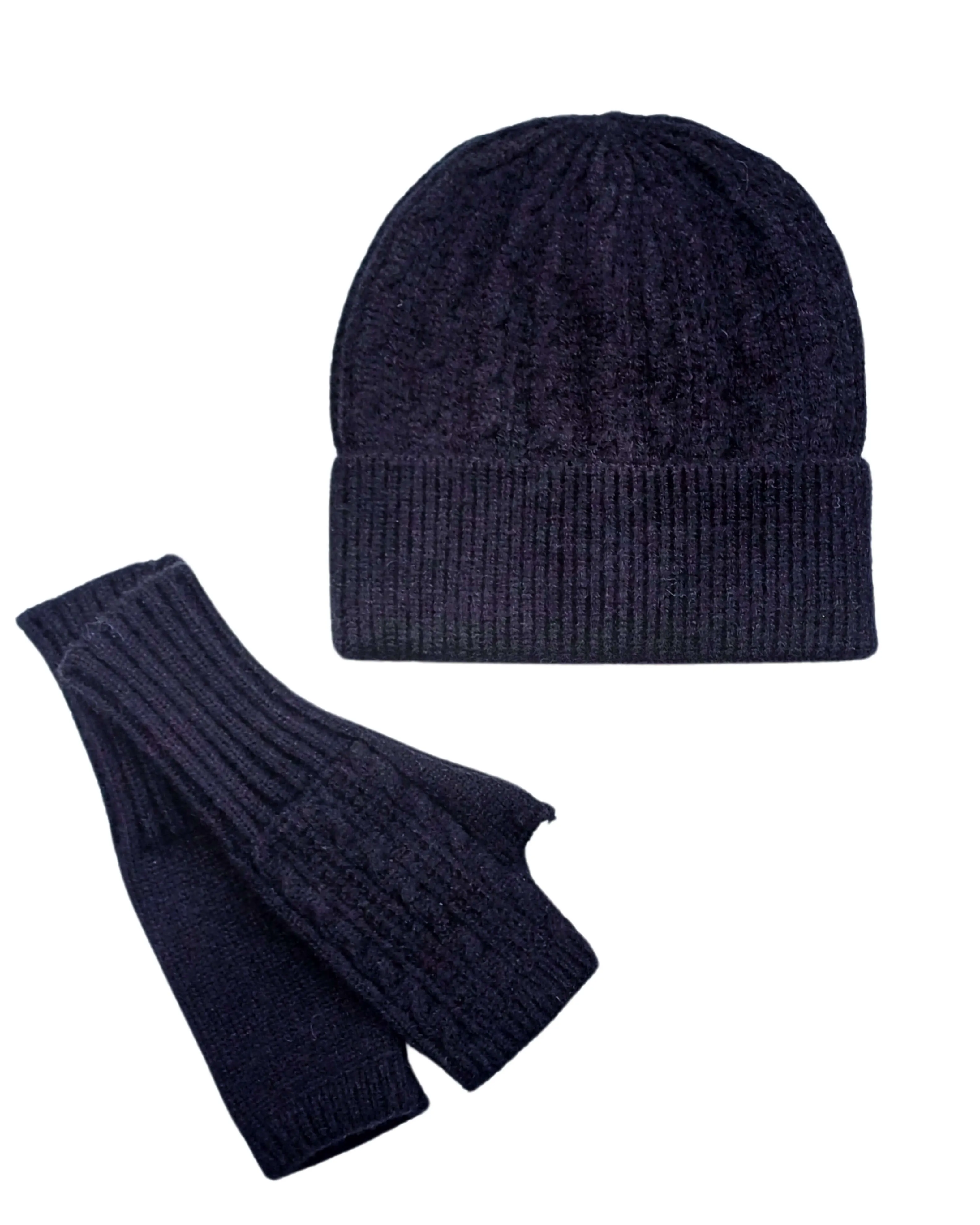 Knitted Beanie and Fingerless Gloves Set