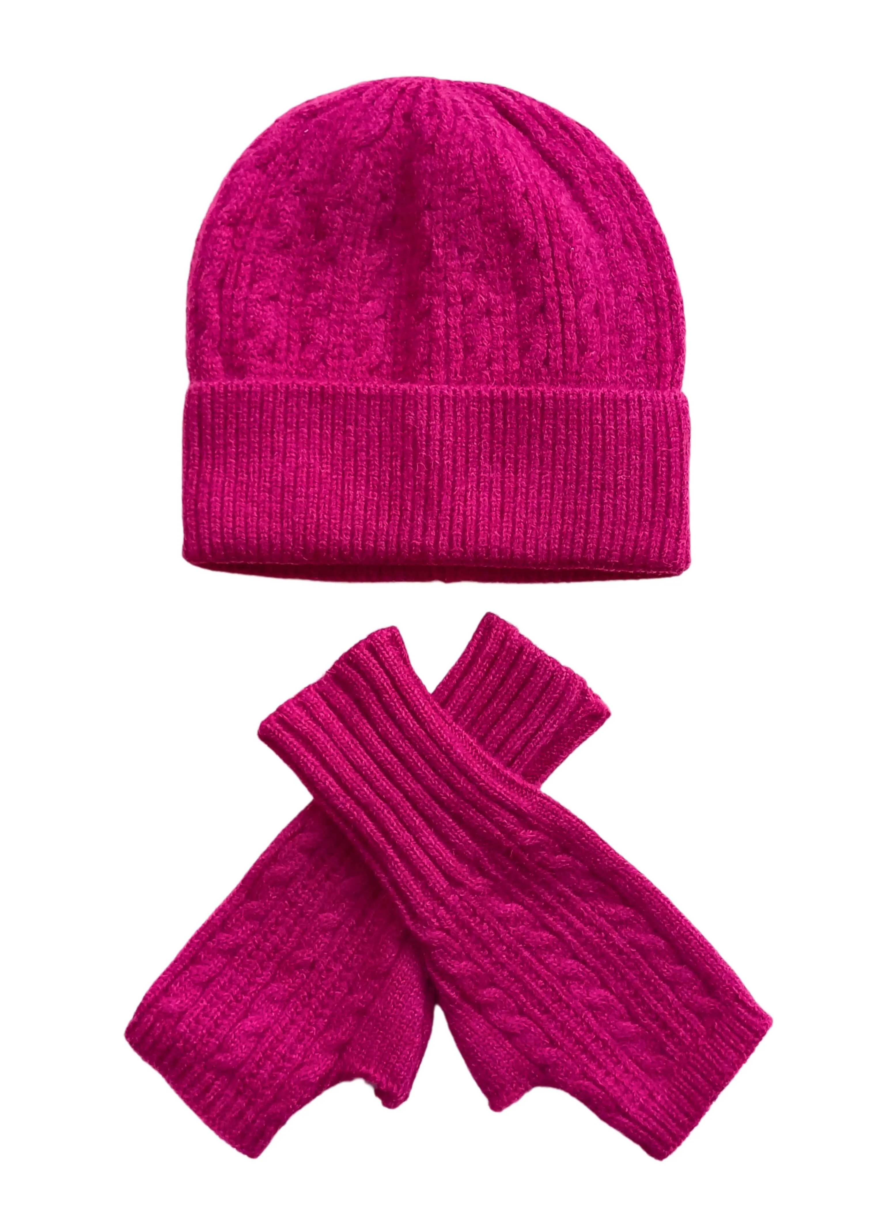 Knitted Beanie and Fingerless Gloves Set