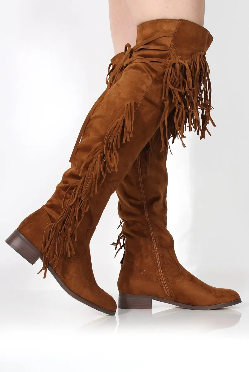 Kristen Camel Tassel Knee High Boots