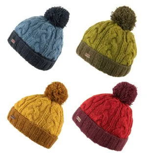 Kusan Cable Knit Turn Up Bobble Hat PK1902