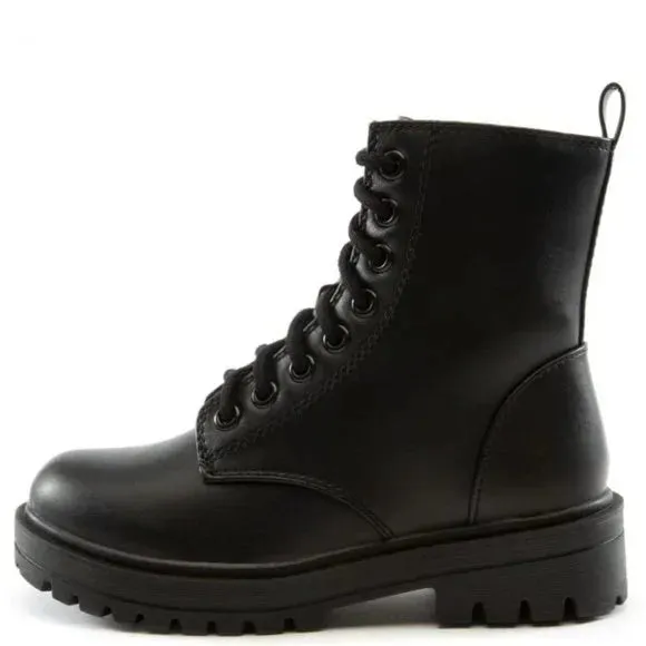 Lace Up Black Combat Boot with Side Zipper- Hana