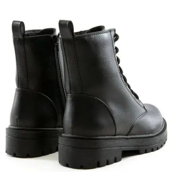 Lace Up Black Combat Boot with Side Zipper- Hana