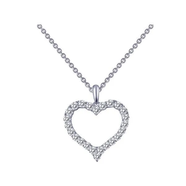 Lafonn Sterling Silver Platinum Plated Simulated Diamonds Open Heart Necklace