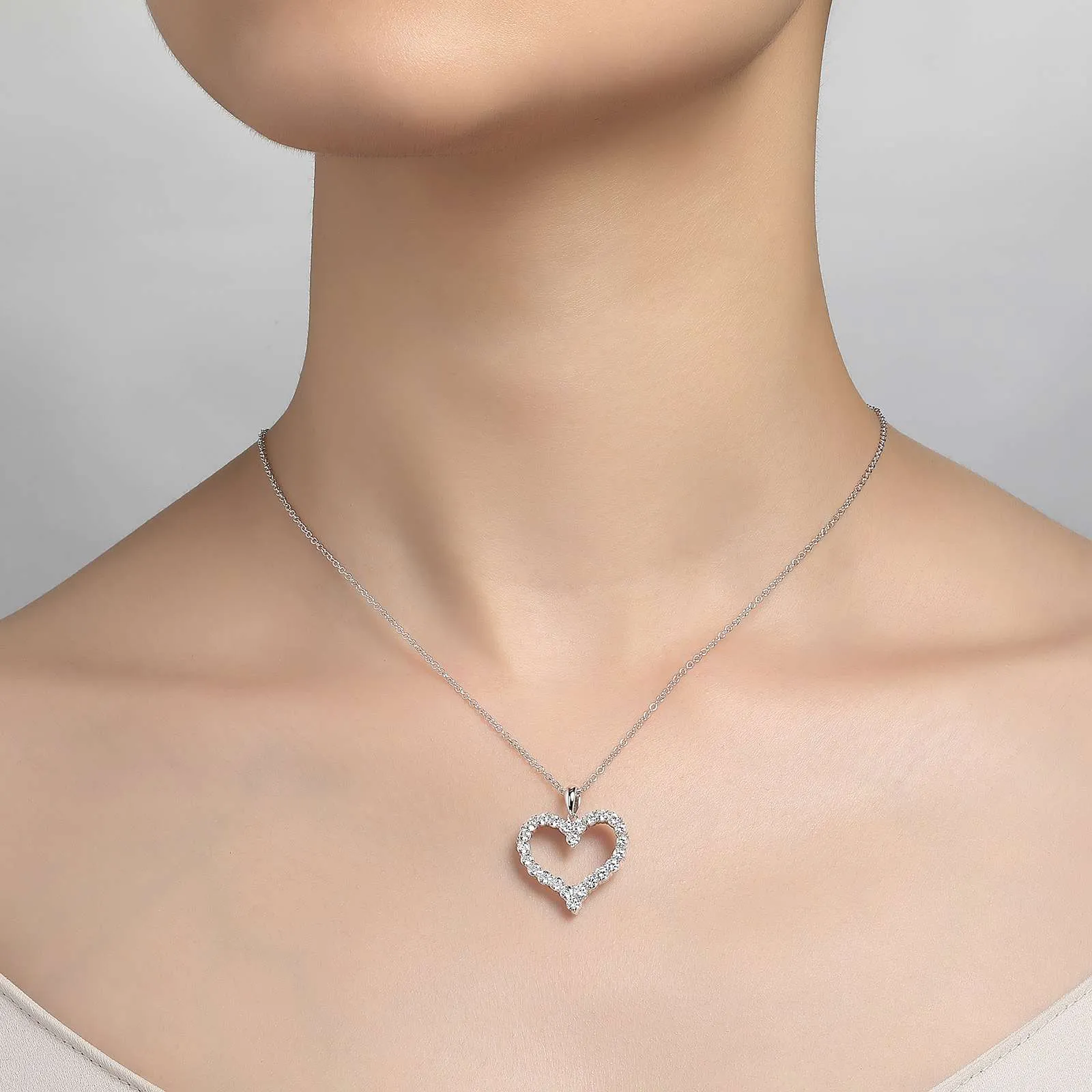 Lafonn Sterling Silver Platinum Plated Simulated Diamonds Open Heart Necklace