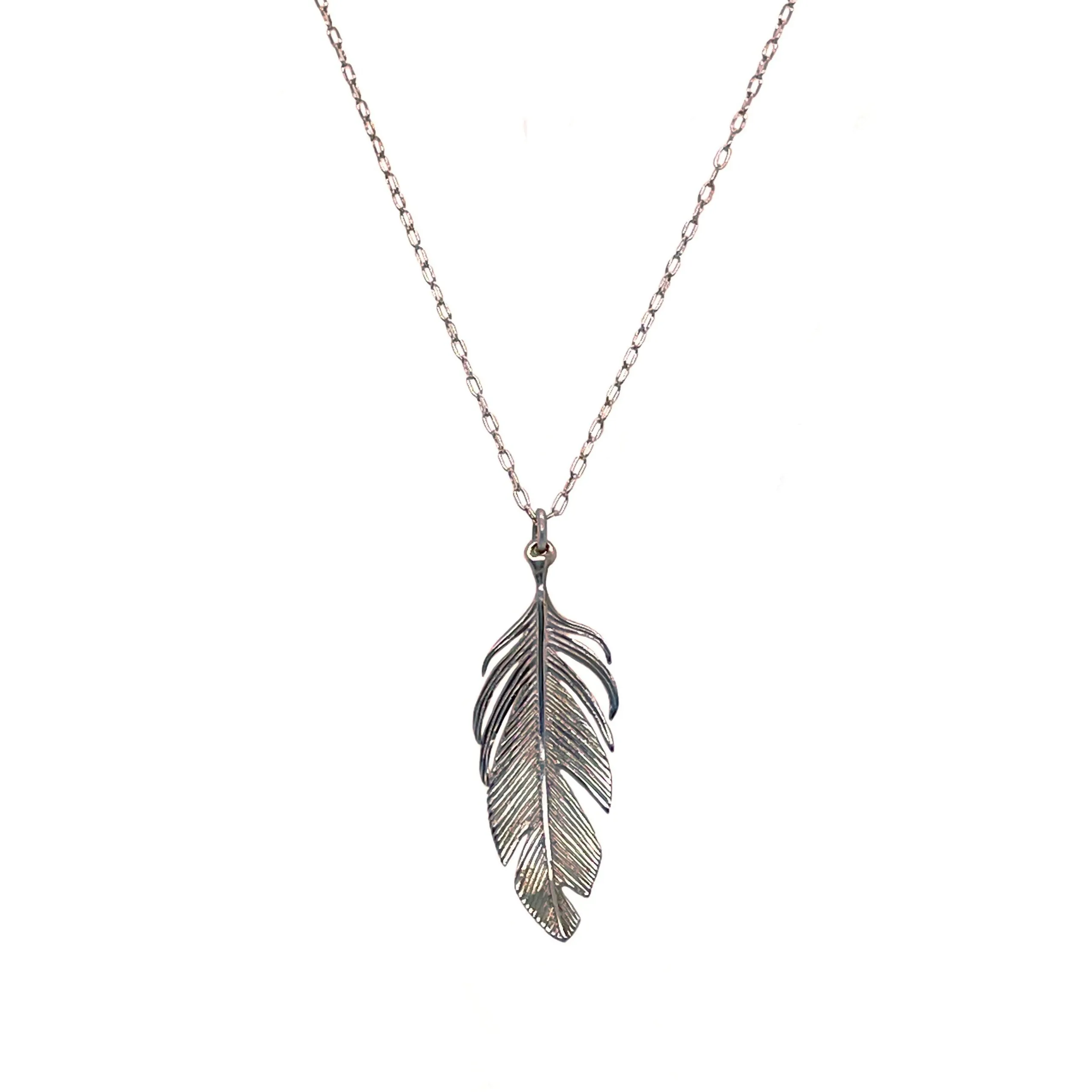 Large Sterling Silver Feather Pendant