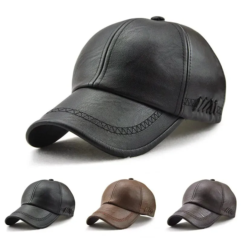 Leather Baseball Caps - Adjustable Spring/Autumn Outdoor Casual Hats with Sunscreen Protection