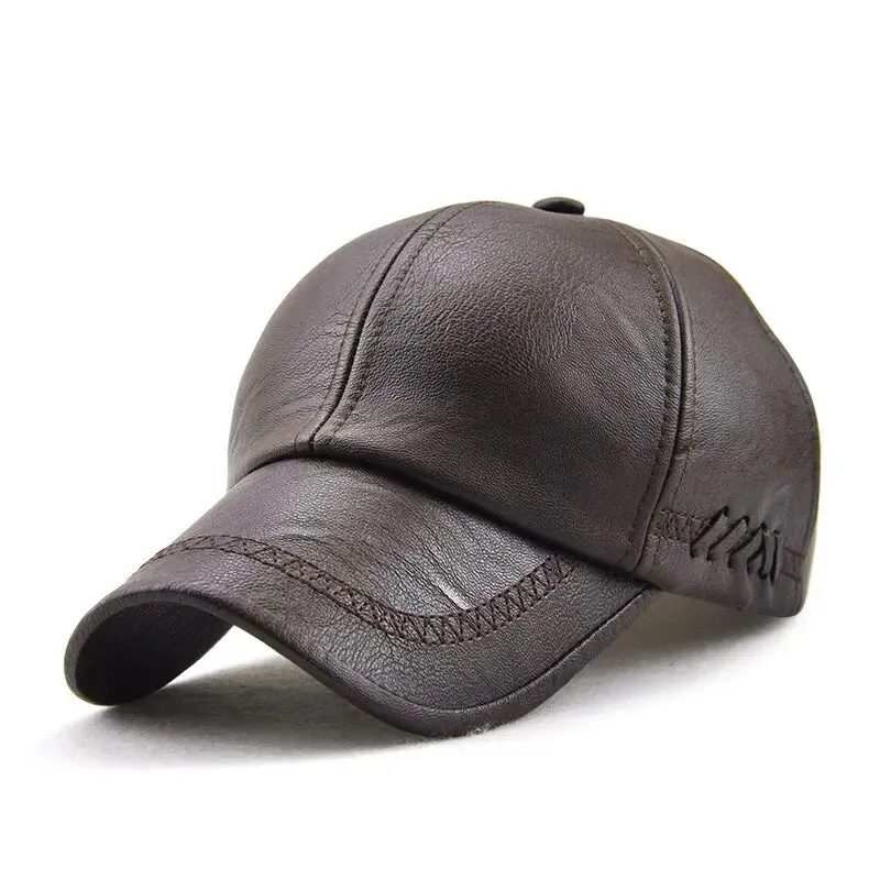 Leather Baseball Caps - Adjustable Spring/Autumn Outdoor Casual Hats with Sunscreen Protection