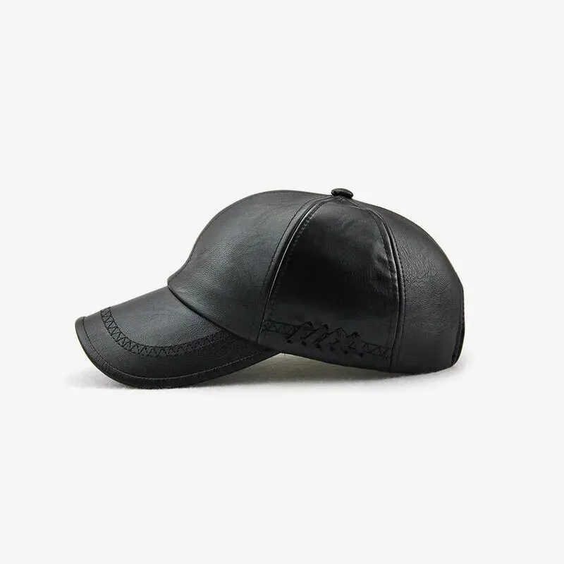 Leather Baseball Caps - Adjustable Spring/Autumn Outdoor Casual Hats with Sunscreen Protection