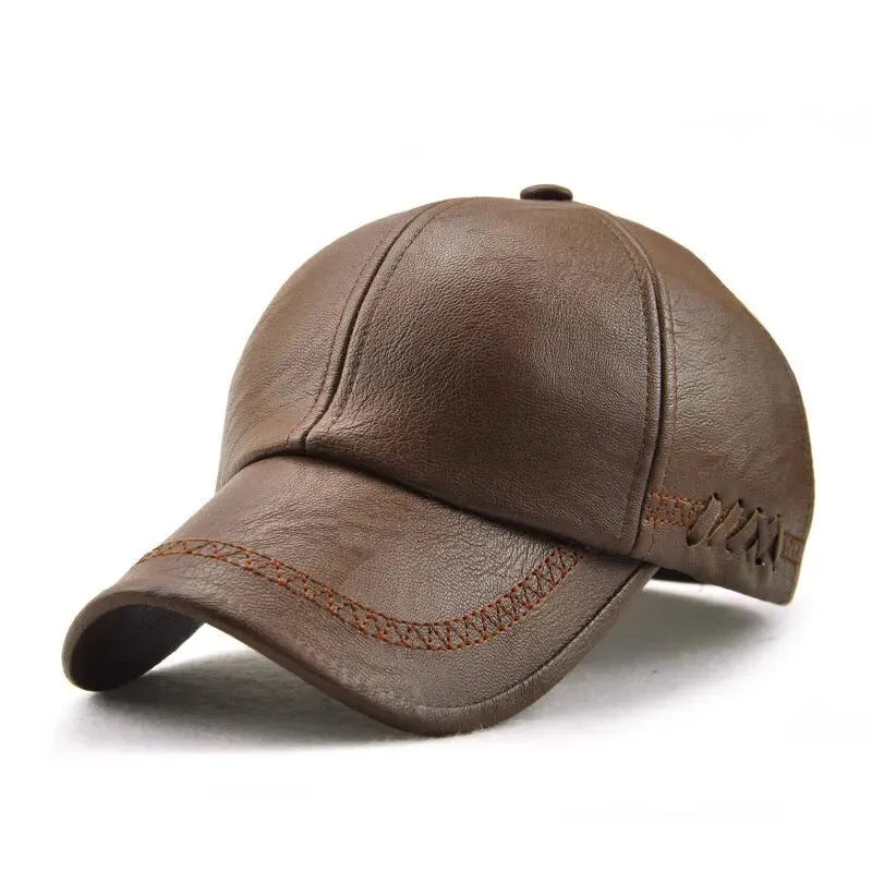 Leather Baseball Caps - Adjustable Spring/Autumn Outdoor Casual Hats with Sunscreen Protection