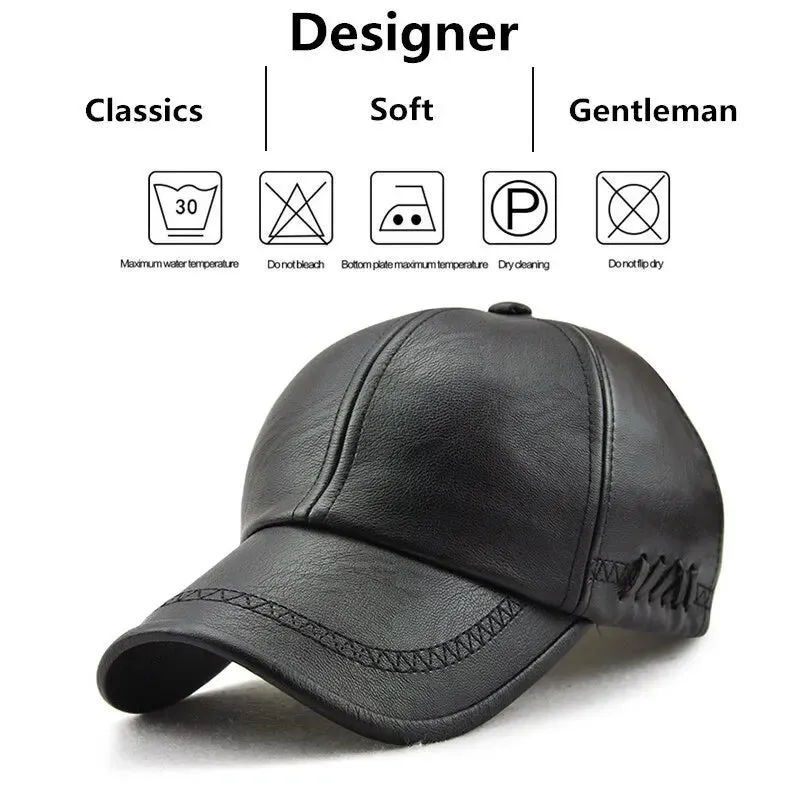 Leather Baseball Caps - Adjustable Spring/Autumn Outdoor Casual Hats with Sunscreen Protection