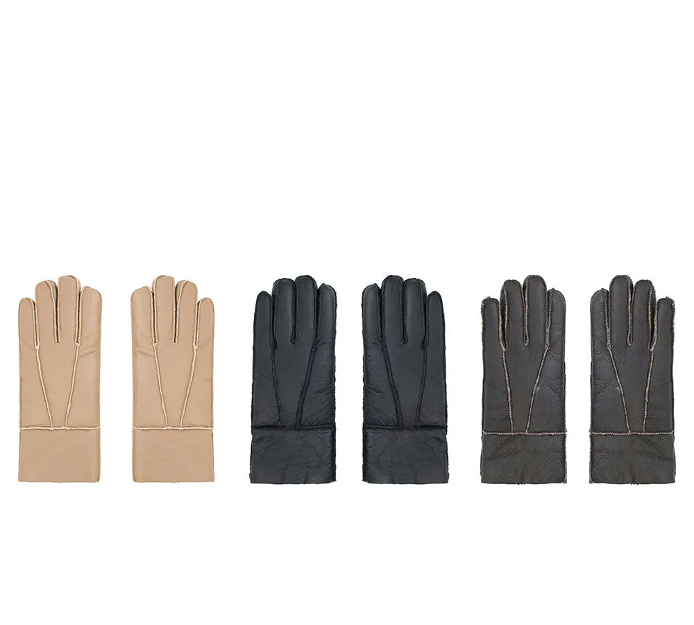 Leather Fluffy Sheepskin Wool Stitching Gloves
