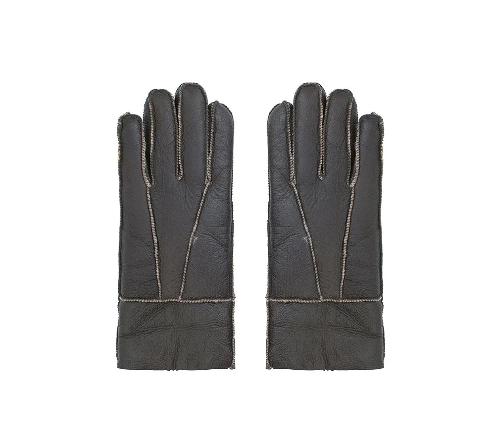 Leather Fluffy Sheepskin Wool Stitching Gloves