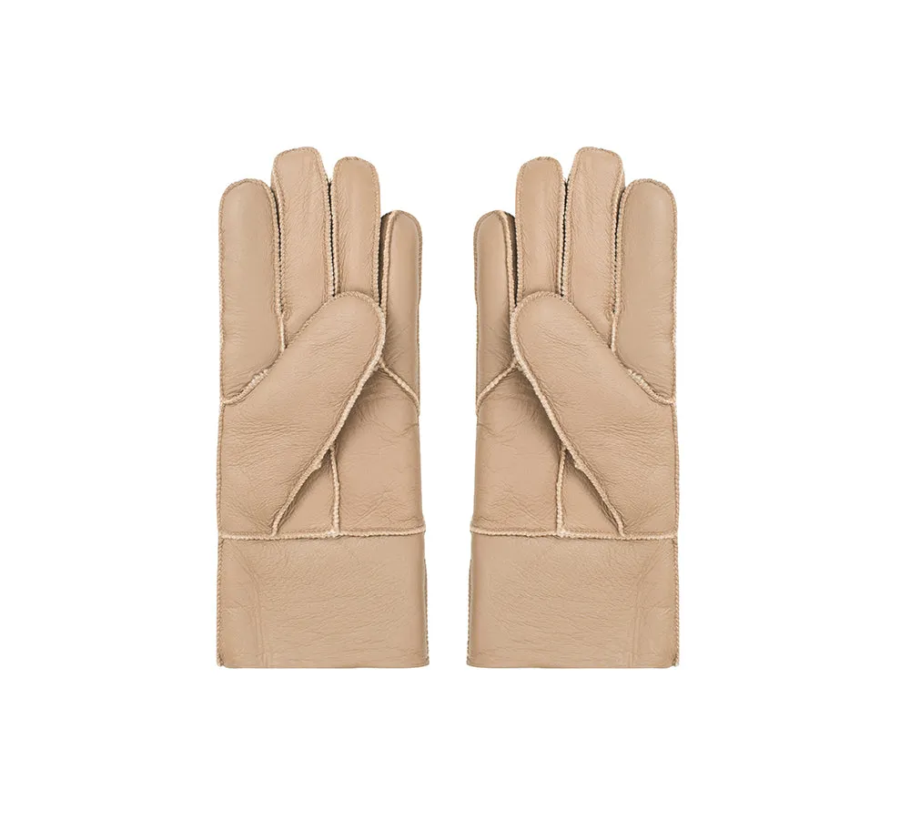 Leather Fluffy Sheepskin Wool Stitching Gloves
