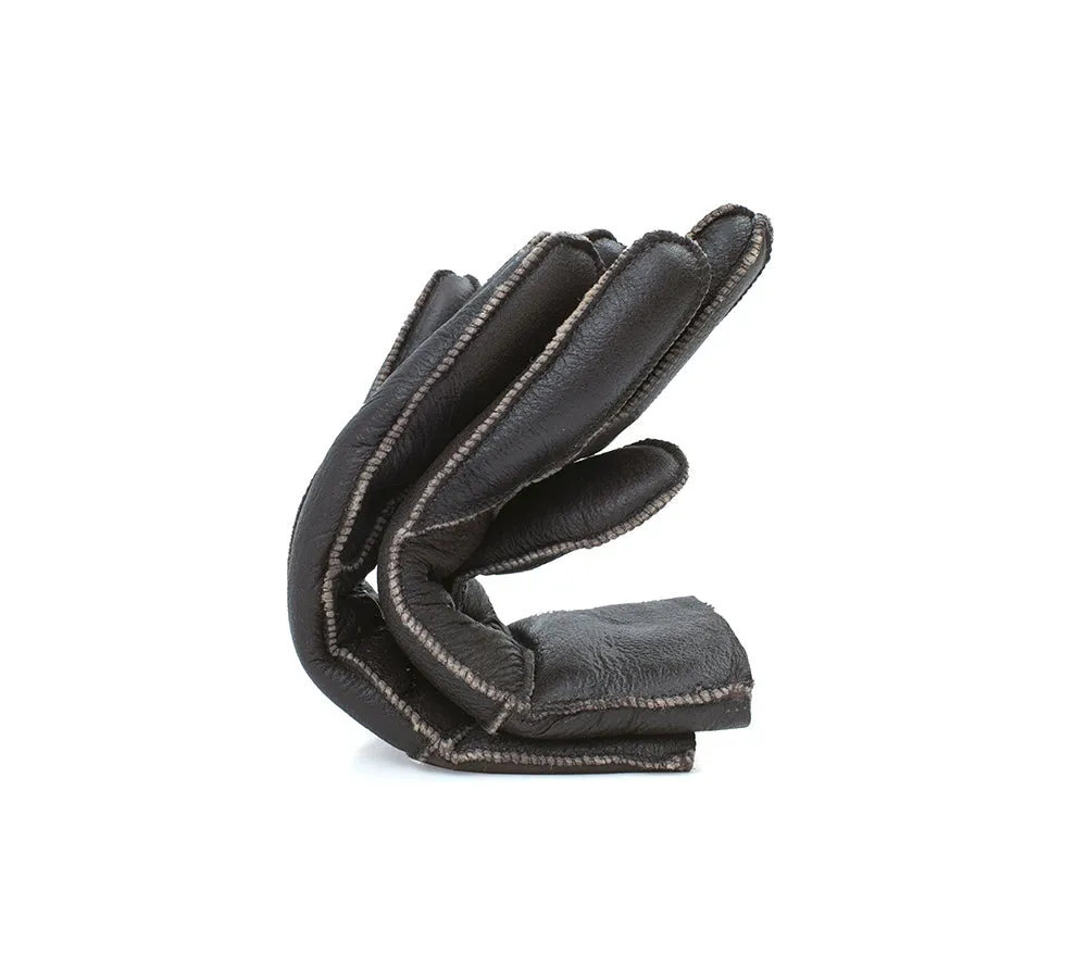 Leather Fluffy Sheepskin Wool Stitching Gloves