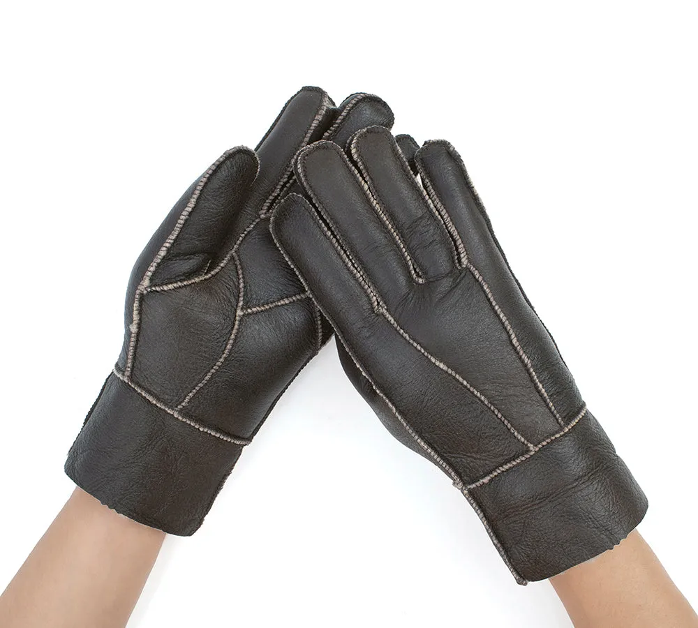 Leather Fluffy Sheepskin Wool Stitching Gloves