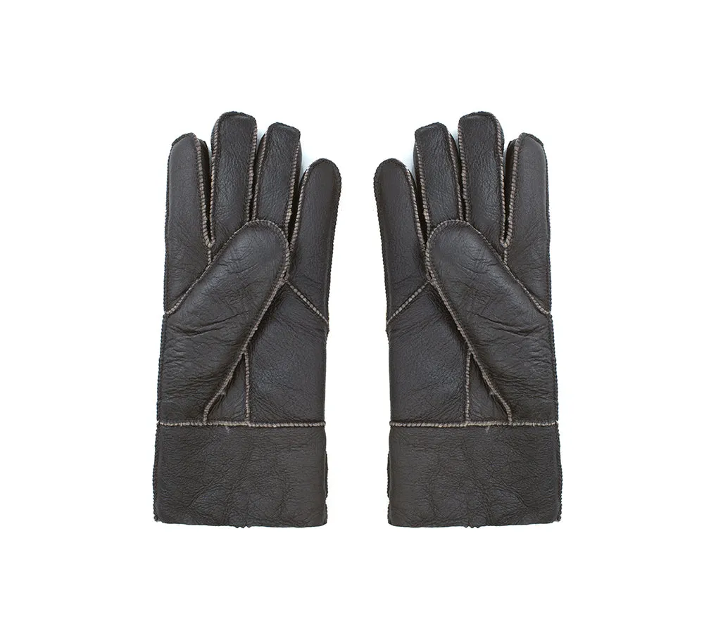 Leather Fluffy Sheepskin Wool Stitching Gloves