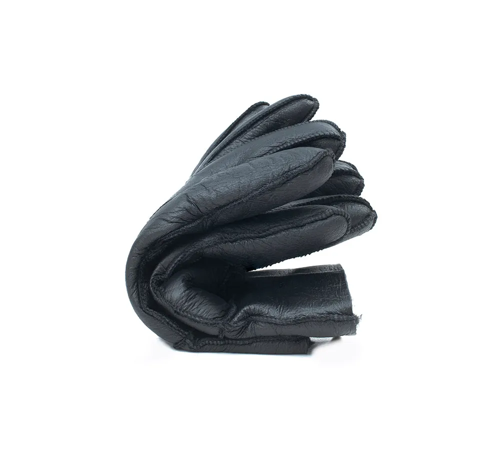 Leather Fluffy Sheepskin Wool Stitching Gloves