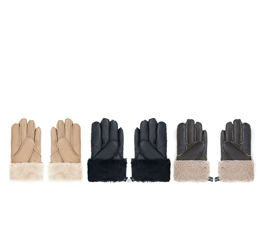 Leather Fluffy Sheepskin Wool Stitching Gloves